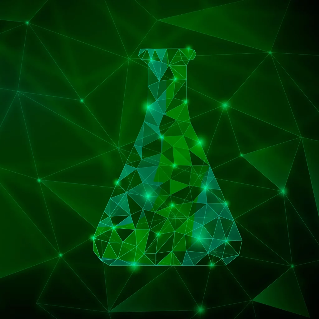 MINT - Virtual Labs; Reagenzglas als virtuelles Netz dargestellt, grün